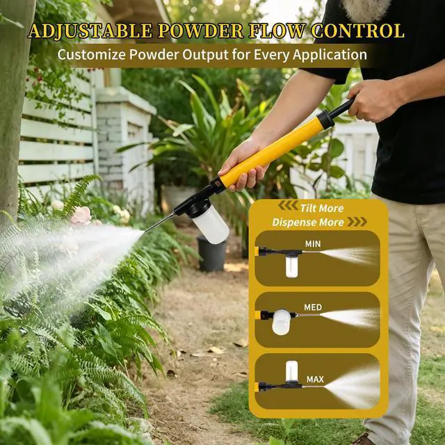 Alt view image 4 of 7 - Diatomaceous Earth Powder Duster with 4 FT Adjustable Extension Pole, Hand Pump Powder Applicator Dispenser Sprayer for Garden & Home Pest Control, Anti-Clogging, Yellow