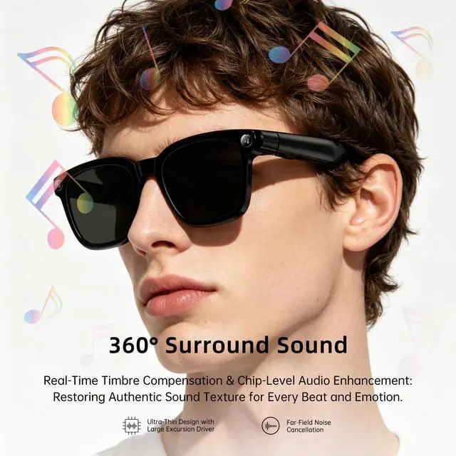 Alt view image 6 of 7 - Smart Glasses with Camera for Men Women AI Translation Sunglasses | 8MP HD Camera, Video Recording, Bluetooth, Type-C Charging, Open-Ear Audio Glasses, Include Replaceable Photochromic Lenses