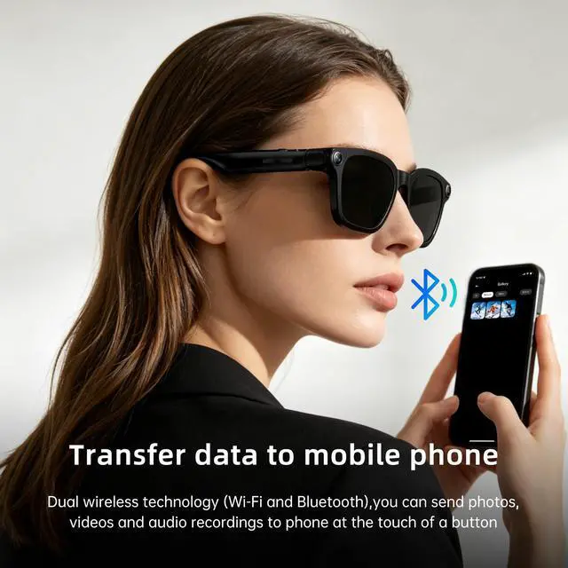 Alt view image 7 of 7 - Smart Glasses with Camera for Men Women AI Translation Sunglasses | 8MP HD Camera, Video Recording, Bluetooth, Type-C Charging, Open-Ear Audio Glasses, Include Replaceable Photochromic Lenses