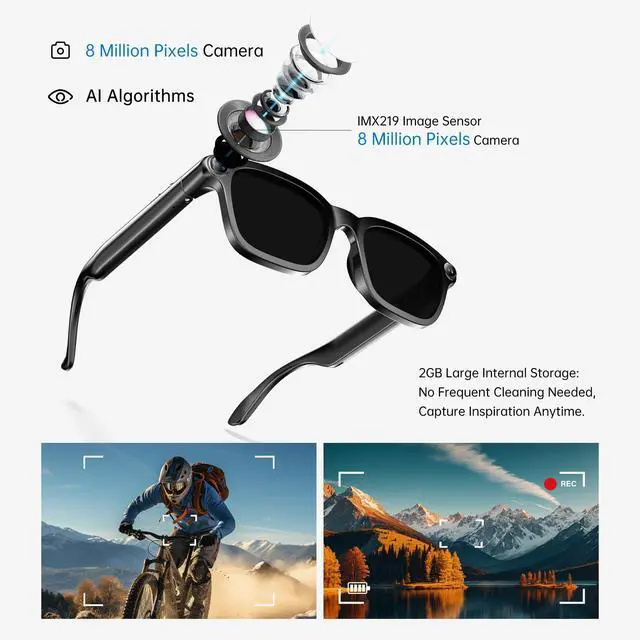 Alt view image 3 of 7 - Smart Glasses with Camera for Men Women AI Translation Sunglasses | 8MP HD Camera, Video Recording, Bluetooth, Type-C Charging, Open-Ear Audio Glasses, Include Replaceable Photochromic Lenses