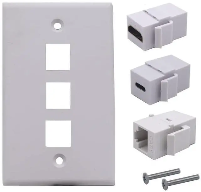 Main image of 3 Ports Wall Plate, 1 Ports 4K@60Hz HDMI 1 Port USB 3.1 C 1 Port Cat6 RJ45 Female to Female Module Keystone Outlet Socket