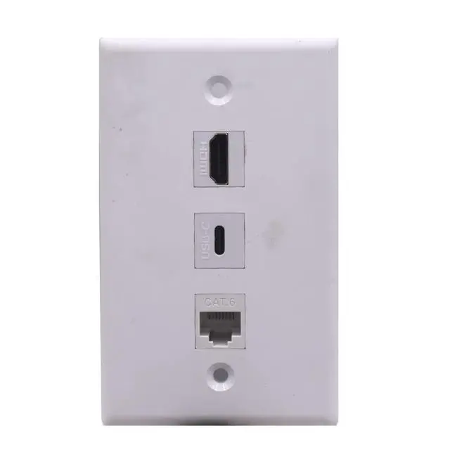 Alt view image 2 of 6 - 3 Ports Wall Plate, 1 Ports 4K@60Hz HDMI 1 Port USB 3.1 C 1 Port Cat6 RJ45 Female to Female Module Keystone Outlet Socket