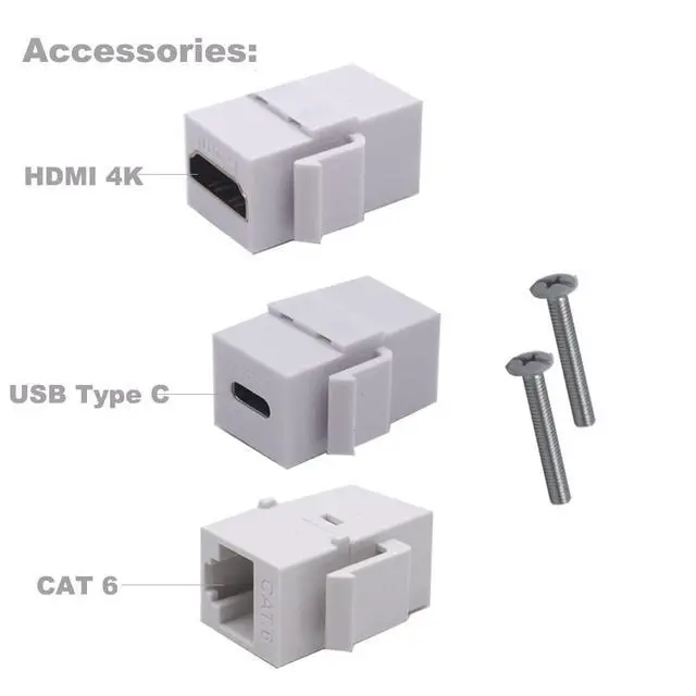 Alt view image 3 of 6 - 3 Ports Wall Plate, 1 Ports 4K@60Hz HDMI 1 Port USB 3.1 C 1 Port Cat6 RJ45 Female to Female Module Keystone Outlet Socket