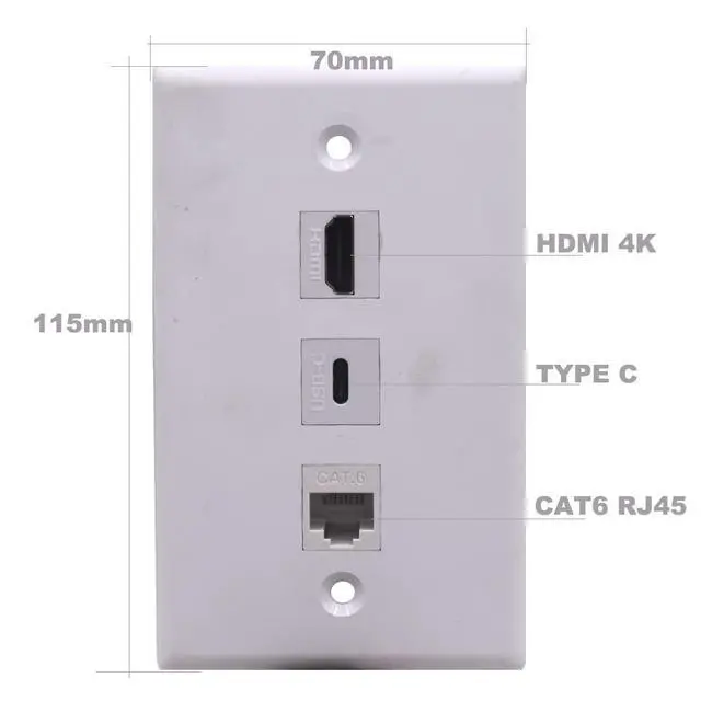 Alt view image 4 of 6 - 3 Ports Wall Plate, 1 Ports 4K@60Hz HDMI 1 Port USB 3.1 C 1 Port Cat6 RJ45 Female to Female Module Keystone Outlet Socket