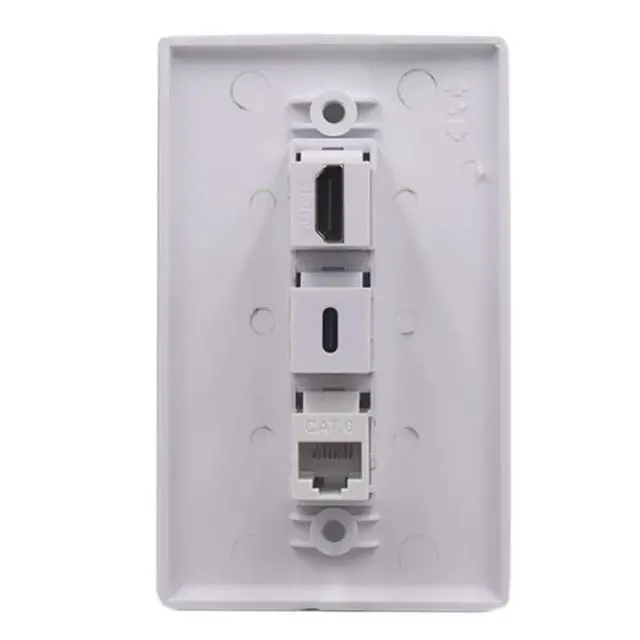Alt view image 6 of 6 - 3 Ports Wall Plate, 1 Ports 4K@60Hz HDMI 1 Port USB 3.1 C 1 Port Cat6 RJ45 Female to Female Module Keystone Outlet Socket