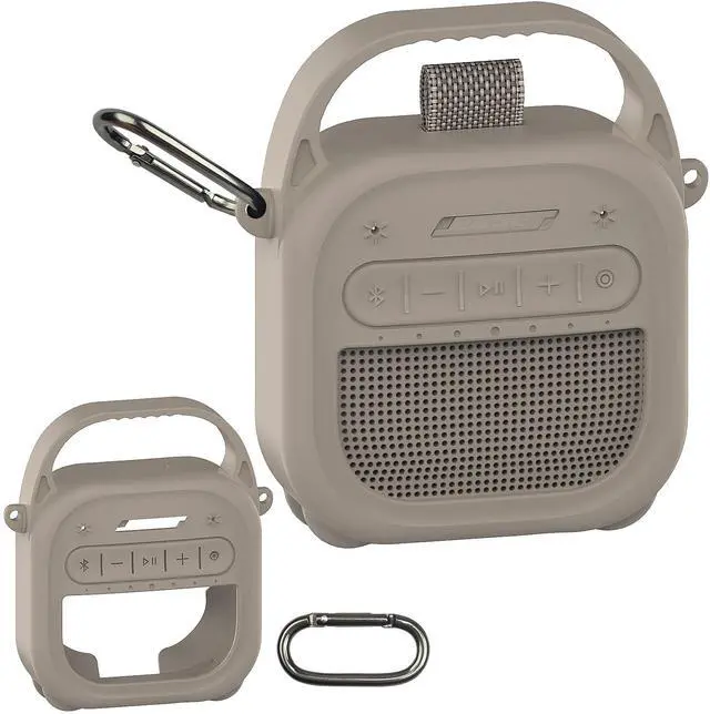 Main image of Silicone Cover Case for Bose New SoundLink Micro 2nd Gen Bluetooth Speaker | Protective Soft Silicone Case with Handle and Metal Carabiner, Shockproof and Anti-Scratch Cover (Sandstone)