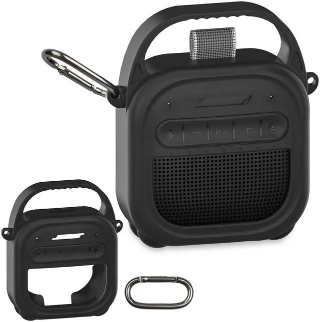 Main image of Silicone Cover Case for Bose New SoundLink Micro 2nd Gen Bluetooth Speaker | Protective Soft Silicone Case with Handle and Metal Carabiner, Shockproof and Anti-Scratch Cover (Black)