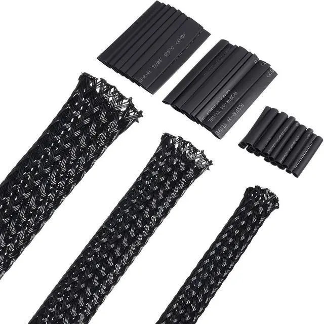 Main image of 50ft PET Expandable Braided Cable Sleeve, Wire Loom Braid Sleeving with 127 Pieces Shrink Tube for Audio Video and Other Home Device Cable Automotive Wire(1/2 Inch, 1/4 Inch, 3/8 Inch,Black)