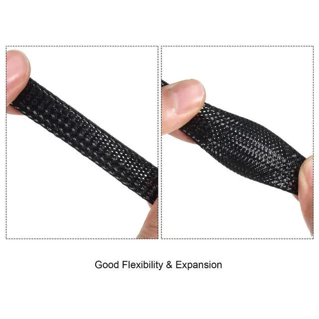 Alt view image 5 of 6 - 50ft PET Expandable Braided Cable Sleeve, Wire Loom Braid Sleeving with 127 Pieces Shrink Tube for Audio Video and Other Home Device Cable Automotive Wire(1/2 Inch, 1/4 Inch, 3/8 Inch,Black)
