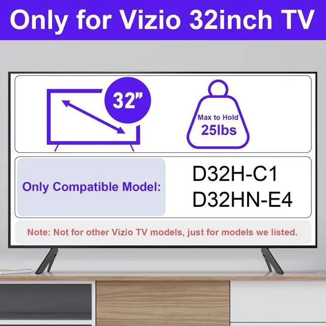 Alt view image 3 of 7 - TV Stand for Vizio TV Legs Replacement, for Vizio 32" D32H-C1 D32HN-E4 D32HN-E4 TV Stand, Base Stand with Screws and Instructions, Easy to Install