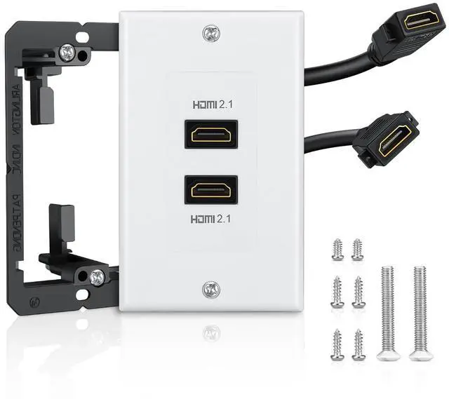 Main image of HDMI Wall Plate White, HDMI 2.1 Wall Plate2 Port, HDMI wall outlet Pass Through Socket, Fits Home Theater Systems, Supports 8K@60Hz and 4K@120Hz, 3D, HDR, 48 Gbps HDMI Box