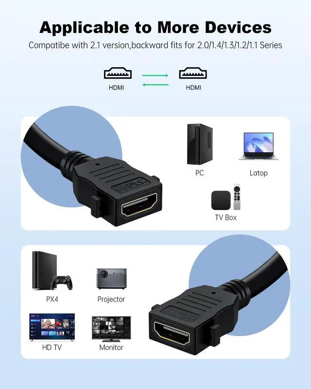 Alt view image 5 of 7 - HDMI Wall Plate White, HDMI 2.1 Wall Plate2 Port, HDMI wall outlet Pass Through Socket, Fits Home Theater Systems, Supports 8K@60Hz and 4K@120Hz, 3D, HDR, 48 Gbps HDMI Box