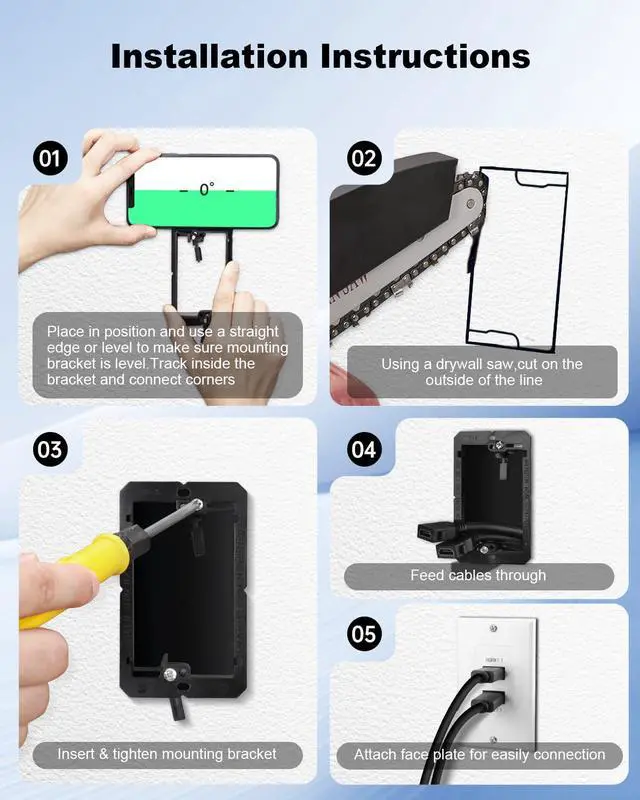 Alt view image 6 of 7 - HDMI Wall Plate White, HDMI 2.1 Wall Plate2 Port, HDMI wall outlet Pass Through Socket, Fits Home Theater Systems, Supports 8K@60Hz and 4K@120Hz, 3D, HDR, 48 Gbps HDMI Box