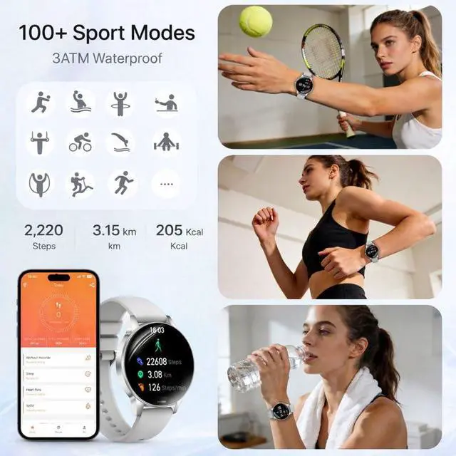 Alt view image 4 of 7 - Smart Watches for Women Answer/Make Call,1.27" HD Fitness Tracker for Android iPhone,Heart Rate SpO2 Sleep Monitor,IP68 Waterproof Digital Watch,100+ Sports Activity Trakcer Silver