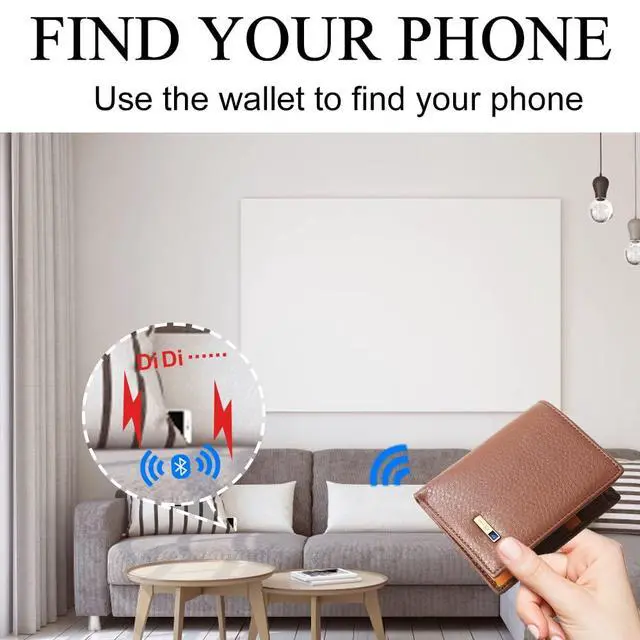 Alt view image 4 of 6 - Smart Wallets Anti Lost Tracker Finder Leather Bifold Men Wallet Brown,Bifold Wallet