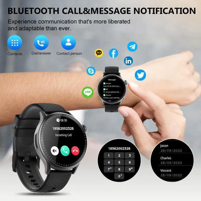 Alt view image 3 of 7 - Fitness Smart Watch for Men Women, 2026 New Running smartch,1.46'' AMOLED Ultra-HD Screen Fitness Tracker with Heart Rate/Sleep/SpO2 Monitor, 3ATM Waterproof Smartwatch for iPhone/Samsung/Android