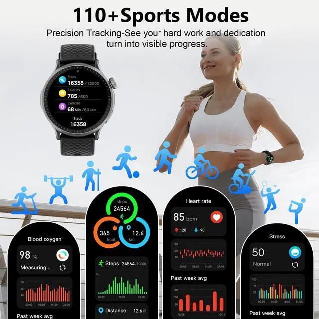 Alt view image 6 of 7 - Fitness Smart Watch for Men Women, 2026 New Running smartch,1.46'' AMOLED Ultra-HD Screen Fitness Tracker with Heart Rate/Sleep/SpO2 Monitor, 3ATM Waterproof Smartwatch for iPhone/Samsung/Android