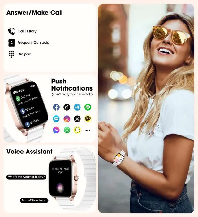 Alt view image 2 of 6 - Women Smart Watch(Answer/Make Calls),1.85"HD Screen,24/7 Heart Rate/Sleep Monitor,Fitness Tracker with 120+ Sports Modes,IP68 Waterproof,AI Voice/DIY Face Watch for iPhone/AndroidMagnetic Bands