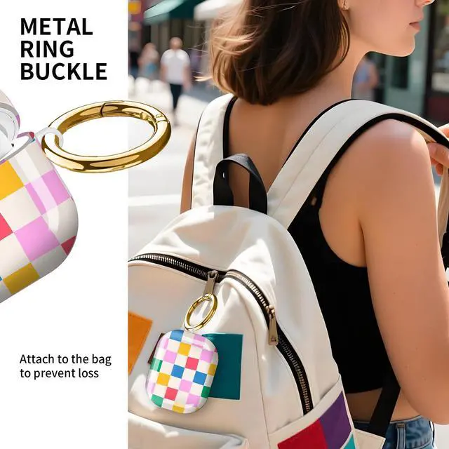 Alt view image 2 of 6 - Compatible with AirPod Pro 3rd Gen(2025) Case,Protective Case for AirPod Pro 3rd Gen, Shockproof with Carabiner, Wireless Charging Compatible for Women Men (Colorful Checkered)