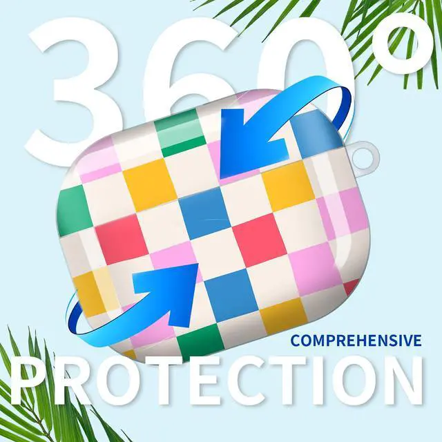 Alt view image 4 of 6 - Compatible with AirPod Pro 3rd Gen(2025) Case,Protective Case for AirPod Pro 3rd Gen, Shockproof with Carabiner, Wireless Charging Compatible for Women Men (Colorful Checkered)
