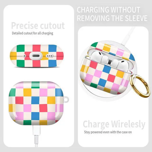 Alt view image 5 of 6 - Compatible with AirPod Pro 3rd Gen(2025) Case,Protective Case for AirPod Pro 3rd Gen, Shockproof with Carabiner, Wireless Charging Compatible for Women Men (Colorful Checkered)