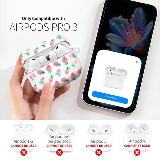 Alt view image 3 of 6 - Compatible with AirPod Pro 3rd Gen(2025) Case,Protective Case for AirPod Pro 3rd Gen, Shockproof with Carabiner, Wireless Charging Compatible for Women Men (Fresh Strawberry)