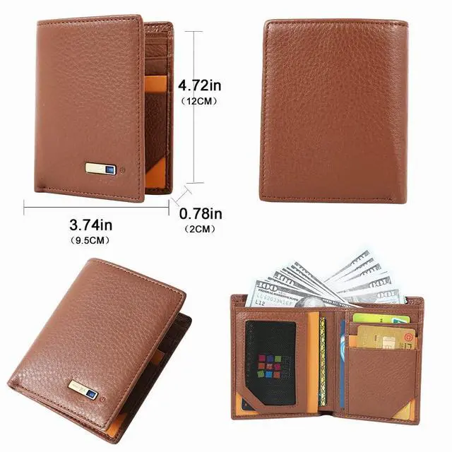 Alt view image 6 of 6 - Smart Wallets Anti Lost Tracker Finder Leather Bifold Men Wallet Brown,Bifold Wallet