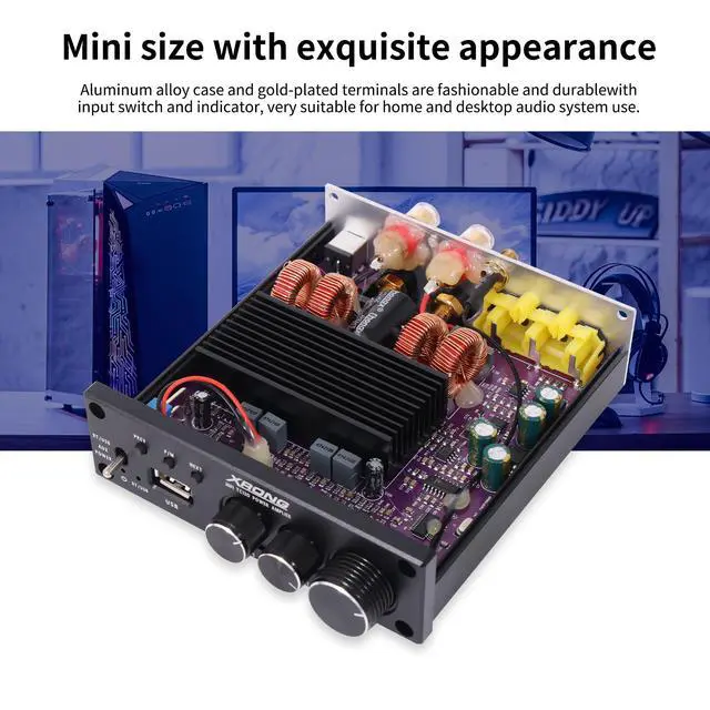 Alt view image 6 of 6 - TC12D Bluetooth 5.2 Stereo Audio Receiver Amplifier 2.1 CH Mini Hi-Fi Class D TDA7498E Integrated Amp 320 Watts U-Disk Player for Home Passive Speakers Powered Subwoofer with Power Supply