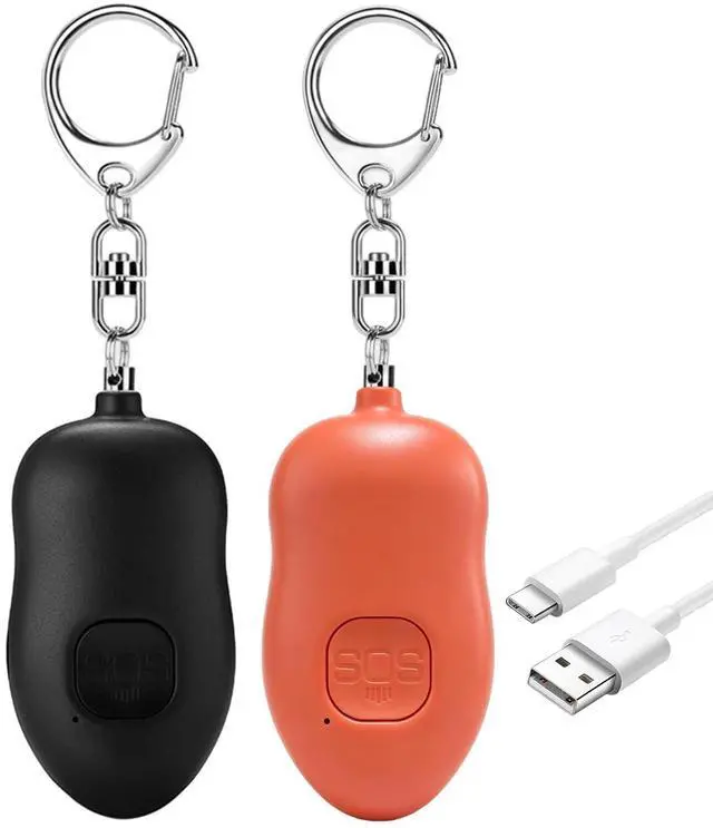 Main image of 130dB Portable Personal Alarm 2-Pack for Self Defense, Rechargeable Keychain with Strobe Light, USB-C Charging SOS Siren for Women, Elderly, Teens, College Students (Black+Orange)