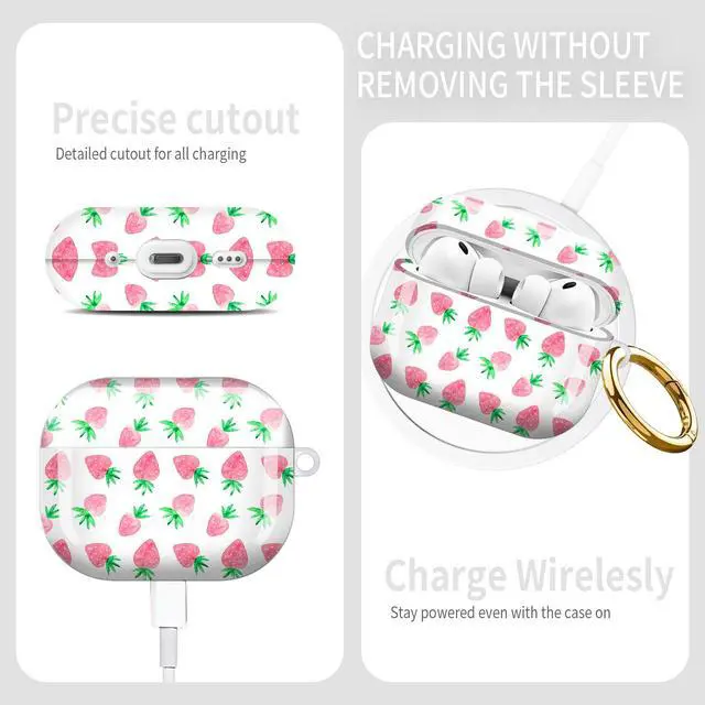 Alt view image 5 of 6 - Compatible with AirPod Pro 3rd Gen(2025) Case,Protective Case for AirPod Pro 3rd Gen, Shockproof with Carabiner, Wireless Charging Compatible for Women Men (Fresh Strawberry)
