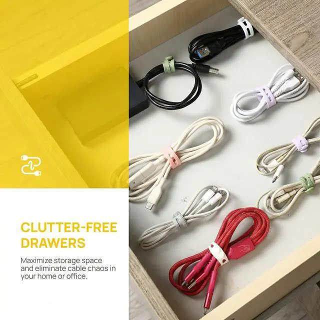 Alt view image 4 of 5 - 56 Pcs Multicolor 3.15 Inch Silicone Cable Ties Reusable Cord Straps Multipurpose Elastic Cable Organizer for Bundling Fastening Earphone Phone Charger Home Office School