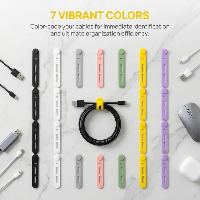 Alt view image 5 of 5 - 56 Pcs Multicolor 3.15 Inch Silicone Cable Ties Reusable Cord Straps Multipurpose Elastic Cable Organizer for Bundling Fastening Earphone Phone Charger Home Office School
