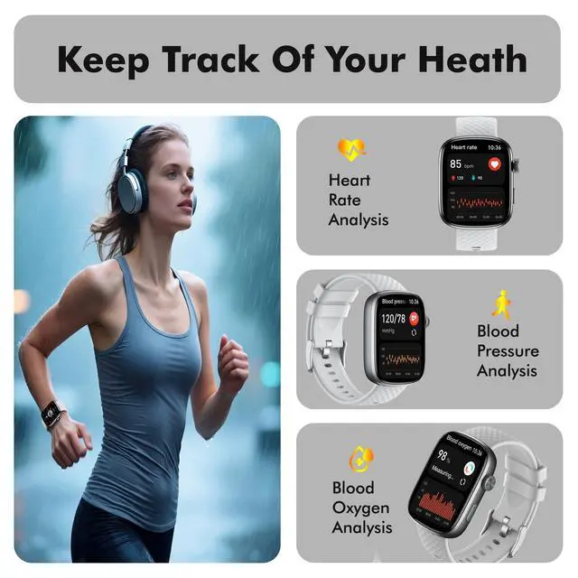 Alt view image 4 of 6 - Smart Watch for Women Men - (Answer/Make Calls) Compatible with iOS/Android Phones,3ATM Waterproof,Heart,Rate,Sleep,Pressure,Steps Monitor,100+ Sports Trackers (Gray)