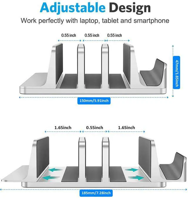 Alt view image 3 of 7 - Vertical Laptop Stand, 3-Slot Vertical Laptop Stand Holder,Adjustable Dock Size,3 in 1 Design Space-Saving Laptop Holder Desktop,for Desk MacBook/Surface/Samsung/HP/Dell/Chrome Book