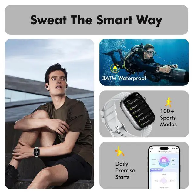 Alt view image 3 of 6 - Smart Watch for Women Men - (Answer/Make Calls) Compatible with iOS/Android Phones,3ATM Waterproof,Heart,Rate,Sleep,Pressure,Steps Monitor,100+ Sports Trackers (Gray)