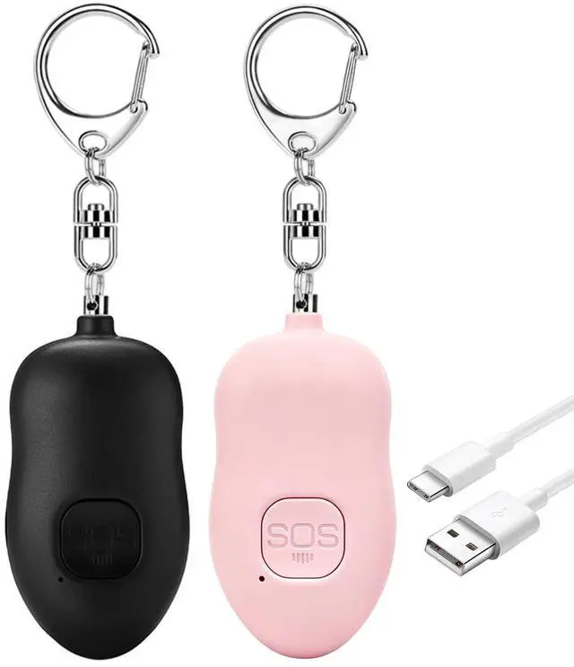 Main image of 130dB Portable Personal Alarm 2-Pack for Self Defense, Rechargeable Keychain with Strobe Light, USB-C Charging SOS Siren for Women, Elderly, Teens, College Students (Black+Pink)