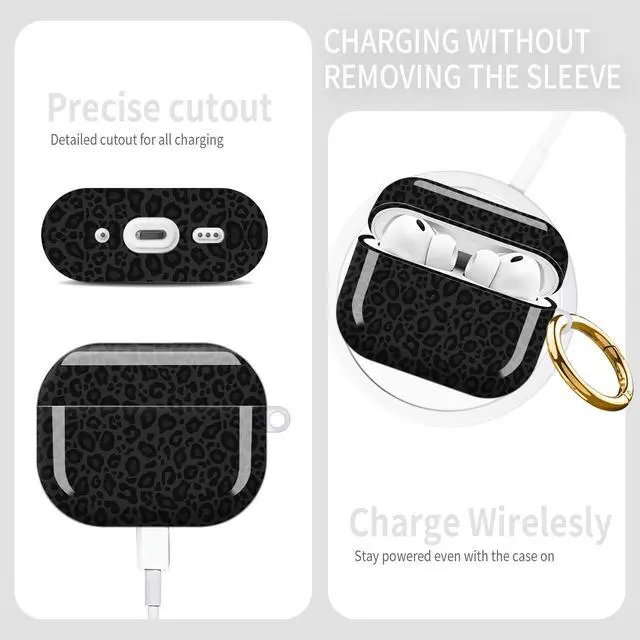 Alt view image 5 of 6 - Compatible with AirPod Pro 3rd Gen(2025) Case,Protective Case for AirPod Pro 3rd Gen, Shockproof with Carabiner, Wireless Charging Compatible for Women Men (Grey and Black Leopard Print)
