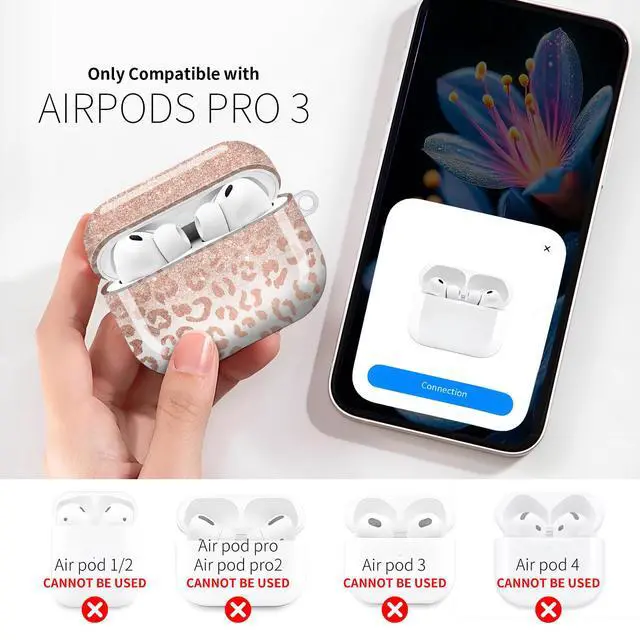 Alt view image 3 of 6 - Compatible with AirPod Pro 3rd Gen(2025) Case,Protective Case for AirPod Pro 3rd Gen, Shockproof with Carabiner, Wireless Charging Compatible for Women Men (Rose Gold Glitter Ombre Leopard)