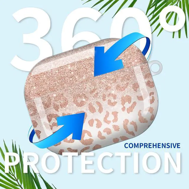 Alt view image 4 of 6 - Compatible with AirPod Pro 3rd Gen(2025) Case,Protective Case for AirPod Pro 3rd Gen, Shockproof with Carabiner, Wireless Charging Compatible for Women Men (Rose Gold Glitter Ombre Leopard)