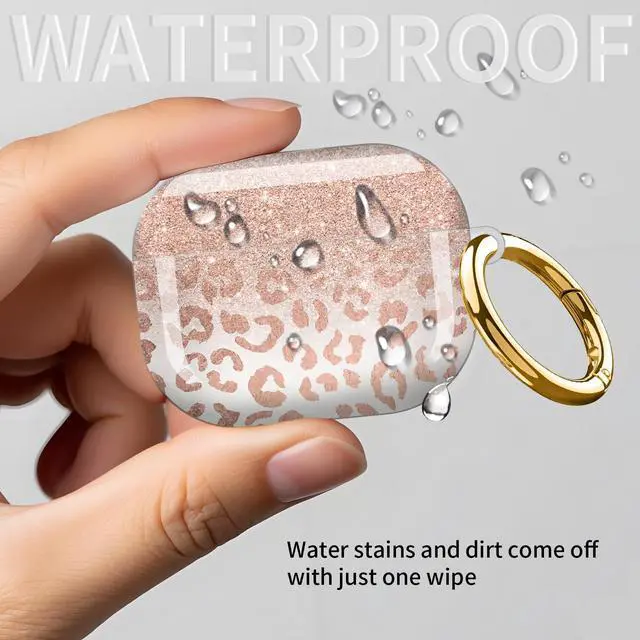 Alt view image 6 of 6 - Compatible with AirPod Pro 3rd Gen(2025) Case,Protective Case for AirPod Pro 3rd Gen, Shockproof with Carabiner, Wireless Charging Compatible for Women Men (Rose Gold Glitter Ombre Leopard)