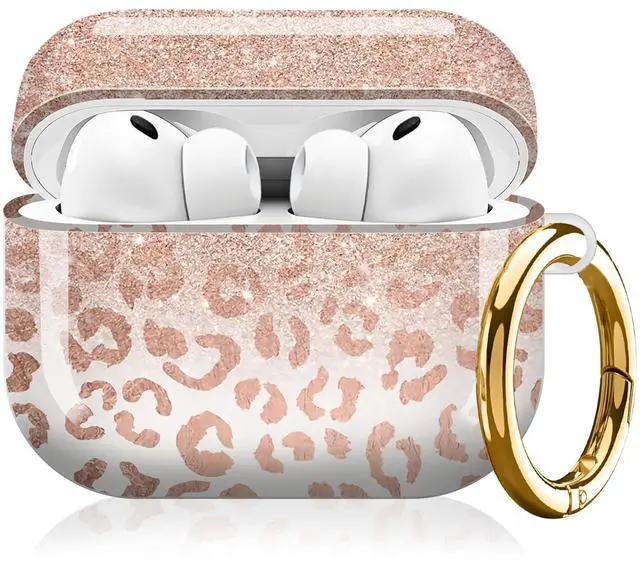 Main image of Compatible with AirPod Pro 3rd Gen(2025) Case,Protective Case for AirPod Pro 3rd Gen, Shockproof with Carabiner, Wireless Charging Compatible for Women Men (Rose Gold Glitter Ombre Leopard)