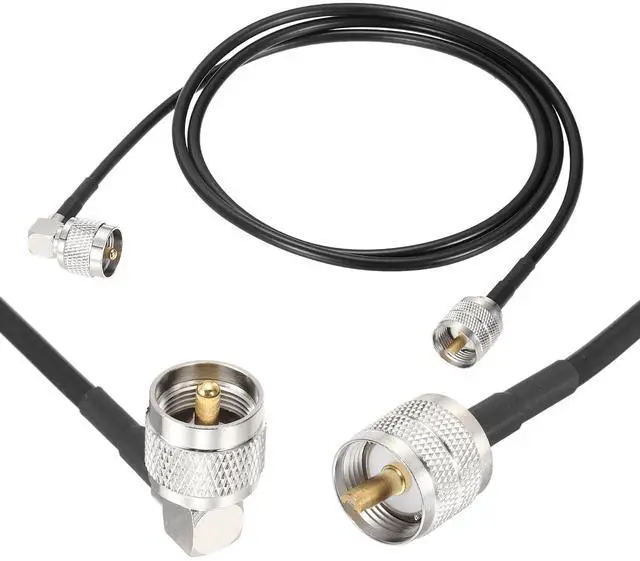 Main image of Black RG58 CB Coax Cable 4ft, 50 Ohm Low Loss UHF Male to UHF Male Right Angle Extension Jumper Cable for HAM Radio, Antenna Analyzer, HF Radio, and Communication Devices