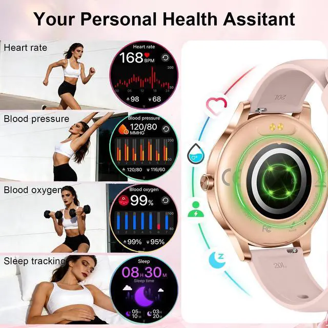 Alt view image 4 of 7 - Smart Watches for Women Answer/Make Call,1.27" HD Fitness Tracker for Android iPhone,Heart Rate SpO2 Sleep Monitor,IP68 Waterproof Digital Watch,100+ Sports Activity Trakcer Rose Gold