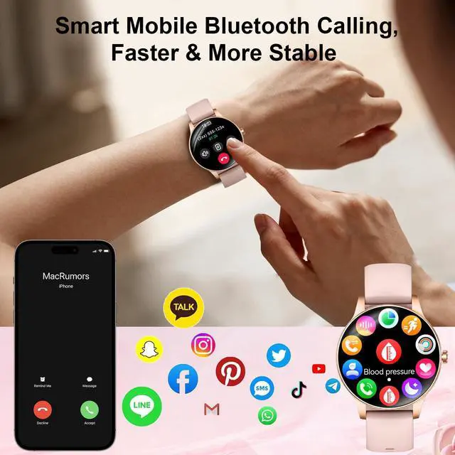 Alt view image 6 of 7 - Smart Watches for Women Answer/Make Call,1.27" HD Fitness Tracker for Android iPhone,Heart Rate SpO2 Sleep Monitor,IP68 Waterproof Digital Watch,100+ Sports Activity Trakcer Rose Gold
