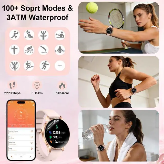 Alt view image 5 of 7 - Smart Watches for Women Answer/Make Call,1.27" HD Fitness Tracker for Android iPhone,Heart Rate SpO2 Sleep Monitor,IP68 Waterproof Digital Watch,100+ Sports Activity Trakcer Rose Gold