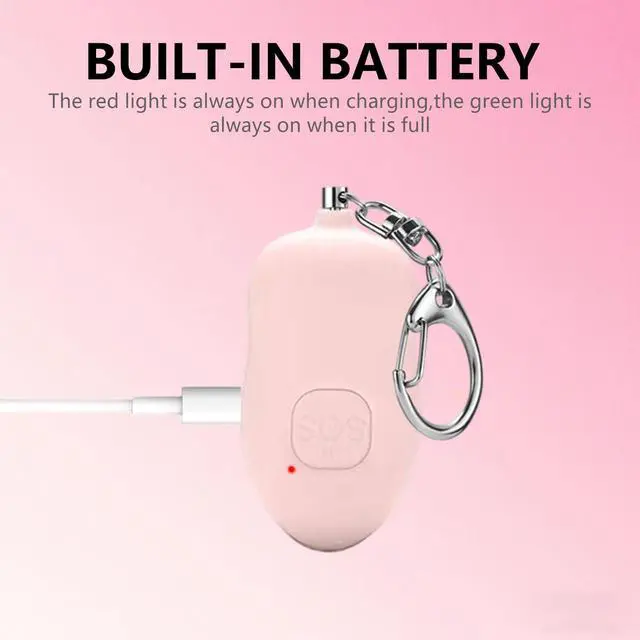 Alt view image 5 of 6 - 130dB Portable Personal Alarm 2-Pack for Self Defense, Rechargeable Keychain with Strobe Light, USB-C Charging SOS Siren for Women, Elderly, Teens, College Students (Black+Pink)
