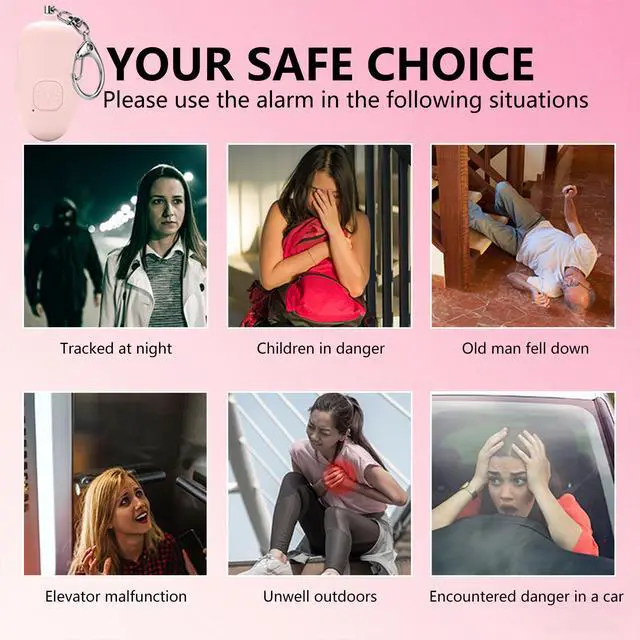 Alt view image 6 of 6 - 130dB Portable Personal Alarm 2-Pack for Self Defense, Rechargeable Keychain with Strobe Light, USB-C Charging SOS Siren for Women, Elderly, Teens, College Students (Black+Pink)