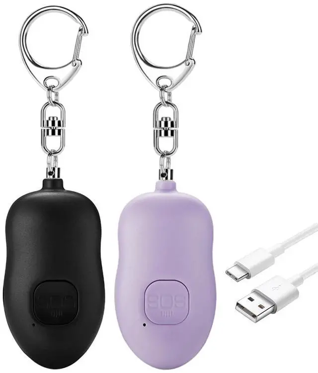Main image of 130dB Portable Personal Alarm 2-Pack for Self Defense, Rechargeable Keychain with Strobe Light, USB-C Charging SOS Siren for Women, Elderly, Teens, College Students (Black+Purple)