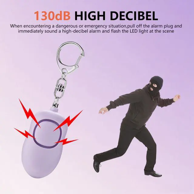 Alt view image 2 of 6 - 130dB Portable Personal Alarm 2-Pack for Self Defense, Rechargeable Keychain with Strobe Light, USB-C Charging SOS Siren for Women, Elderly, Teens, College Students (Black+Purple)