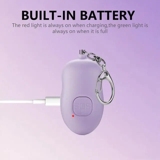 Alt view image 5 of 6 - 130dB Portable Personal Alarm 2-Pack for Self Defense, Rechargeable Keychain with Strobe Light, USB-C Charging SOS Siren for Women, Elderly, Teens, College Students (Black+Purple)